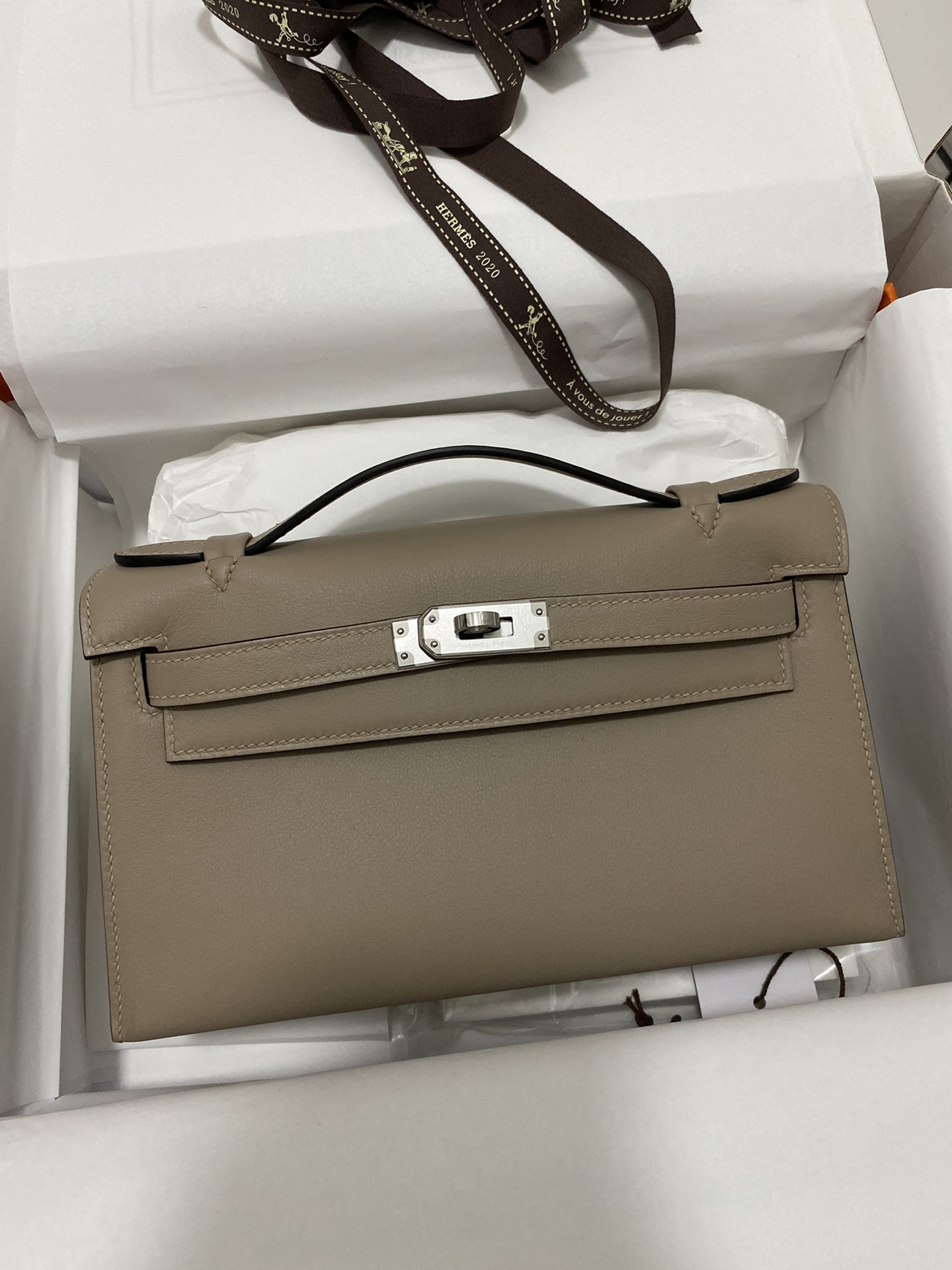 Hermes Mini Kelly Pochette 22cm Bag In Dark Grey Swift Leather